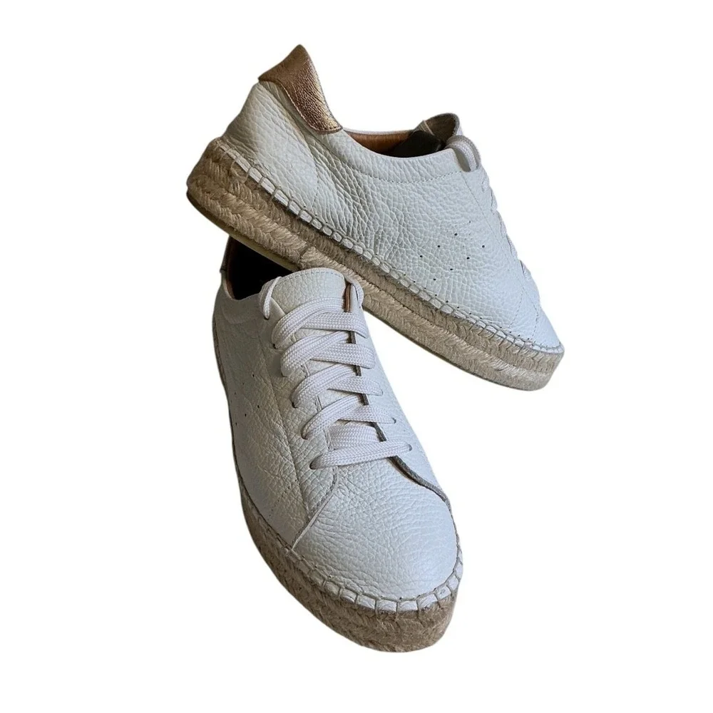 Anthropologie Dalson Espadrilles‎ White Leather Jute Platform Sneakers Sz 6/EU37